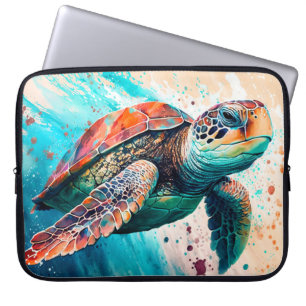 Schattigee Kleurrijke Zwemmen Zee Schildpad Laptop Sleeve