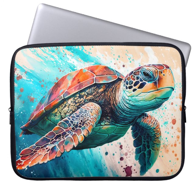 Schattigee Kleurrijke Zwemmen Zee Schildpad Laptop Sleeve (Voorkant)