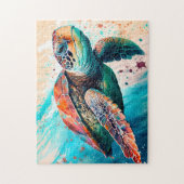 Schattigee Kleurrijke Zwemmen Zee Schildpad Legpuzzel (Verticaal)