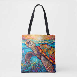 Schattigee Kleurrijke Zwemmen Zee Schildpad Tote Bag