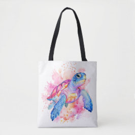 Schattigee kleurrijke zwemschildpad illustratie tote bag
