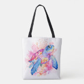 Schattigee kleurrijke zwemschildpad illustratie tote bag (Achterkant)