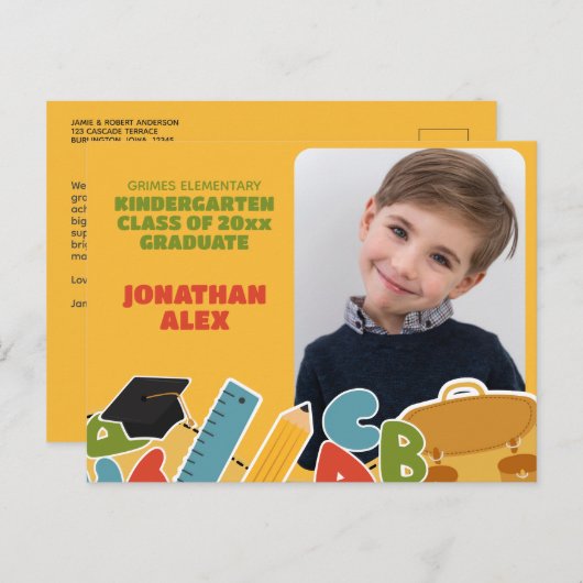 Schattigee kleuterschool Afstuderen Aankondiging Briefkaart (Voorkant / Achterkant)