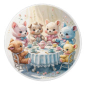 Schattigee Knuffel Dierenthee Party Waterverf Keramische Knop (Voorkant)