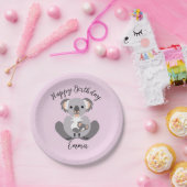 Schattigee knuffel - KOALA -Happy Birthday - Roze Papieren Bordje (Feest)