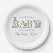 Schattigee knuffeldieren Genderneutraal Baby showe Papieren Bordje (Voorkant)