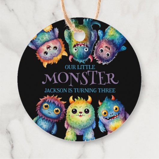 Schattigee Knuffelige Kleurrijke Kleine Monsters K Bedankjes Labels (Achterkant)