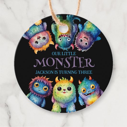 Schattigee Knuffelige Kleurrijke Kleine Monsters K Bedankjes Labels (Voorkant)