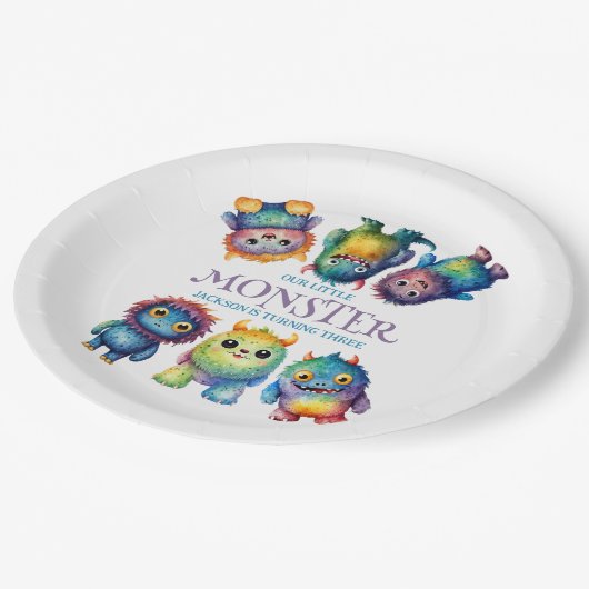 Schattigee Knuffelige Kleurrijke Kleine Monsters K Papieren Bordje (Gekanteld)