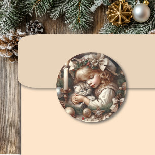 Schattigee Knuffelkitten Kerst Ronde Sticker