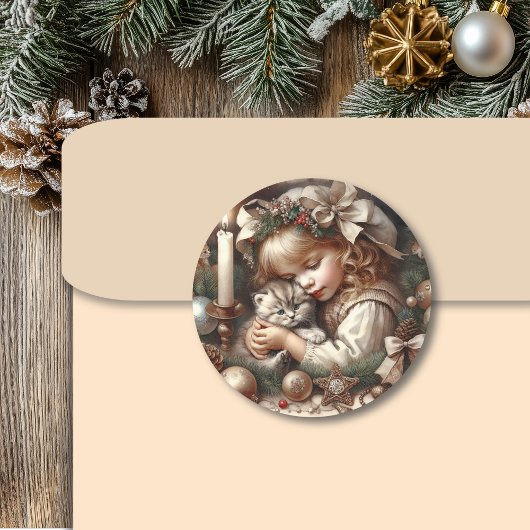 Schattigee Knuffelkitten Kerst Ronde Sticker