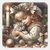 Schattigee Knuffelkitten Kerst Vierkante Sticker (Voorkant)