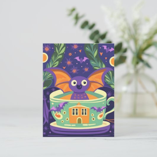 Schattigee knuppel in een Halloween Teacup Briefkaart (Staand voorkant)
