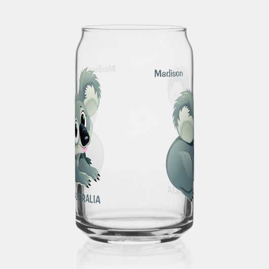 Schattigee Koala aangepaste naam & tekst Blikvorm Glas (Rechts)