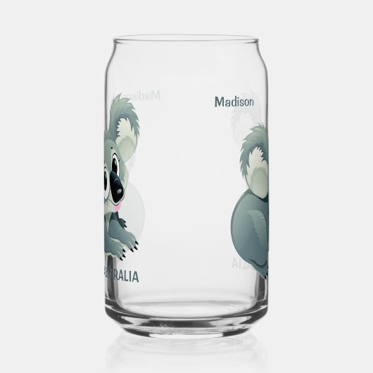 Schattigee Koala aangepaste naam & tekst Blikvorm Glas (Links)