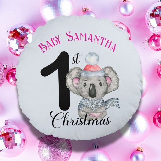 Schattigee Koala Baby Girl's Eerste Kerst Keepsake Rond Kussen