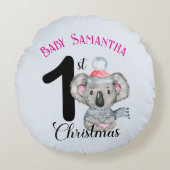 Schattigee Koala Baby Girl's Eerste Kerst Keepsake Rond Kussen (Voorkant)