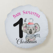 Schattigee Koala Baby Girl's Eerste Kerst Keepsake Rond Kussen (Achterkant)