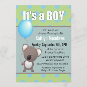 Schattigee Koala Beer Baby Boy Shower Kaart