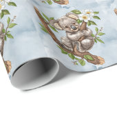 Schattigee Koala Beer Blauwe Waterverf Baby shower Cadeaupapier (Rol Hoek)