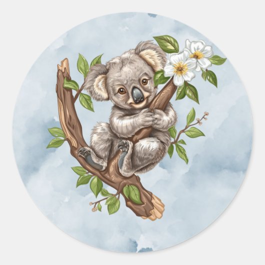 Schattigee Koala Beer Blauwe Waterverf Baby shower Ronde Sticker (Voorkant)