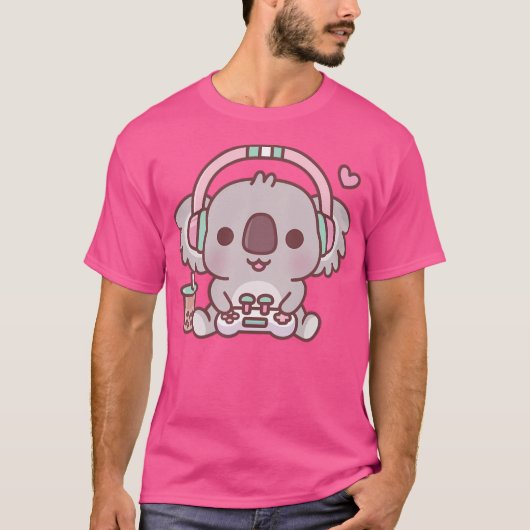 Schattigee Koala Beer Gamer met Hoofdtelefoon en G T-shirt (Voorkant)