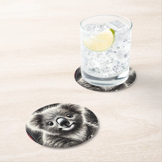 Schattigee Koala Beer Illustratie op getextureerd  Ronde Kartonnen Onderzetter (Insitu)
