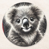 Schattigee Koala Beer Illustratie op getextureerd  Ronde Kartonnen Onderzetter (Voorkant)