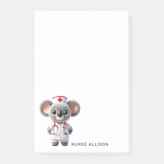 Schattigee Koala Beer Nurse Gepersonaliseerd 4x6 Post-it® Notes (Voorkant)