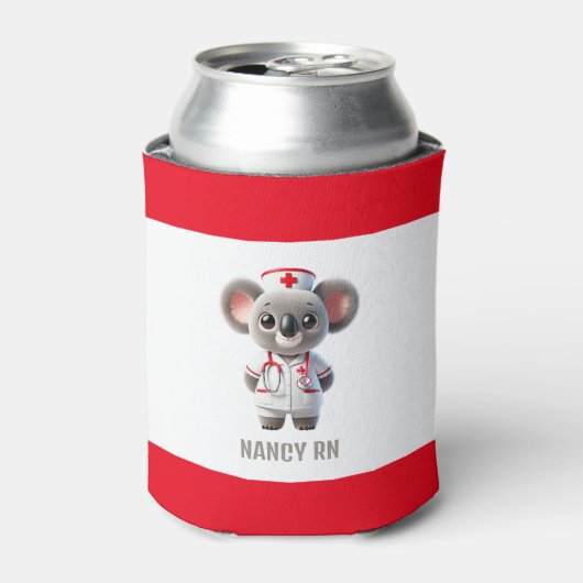 Schattigee Koala Beer Nurse met rode stethoscoop Blikjeskoeler (Blikje Voorkant)