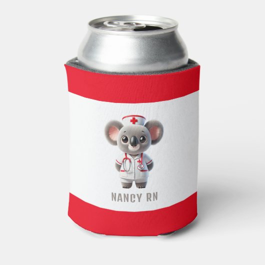 Schattigee Koala Beer Nurse met rode stethoscoop Blikjeskoeler (Blikje Achterkant)