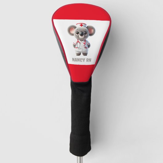 Schattigee Koala Beer Nurse met rode stethoscoop Golfheadcover (Voorkant)