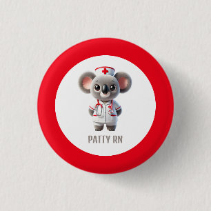 Schattigee Koala Beer Nurse met rode stethoscoop Ronde Button 3,2 Cm