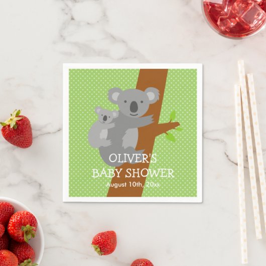 Schattigee koala beer polka dots baby shower serve servet (Insitu)