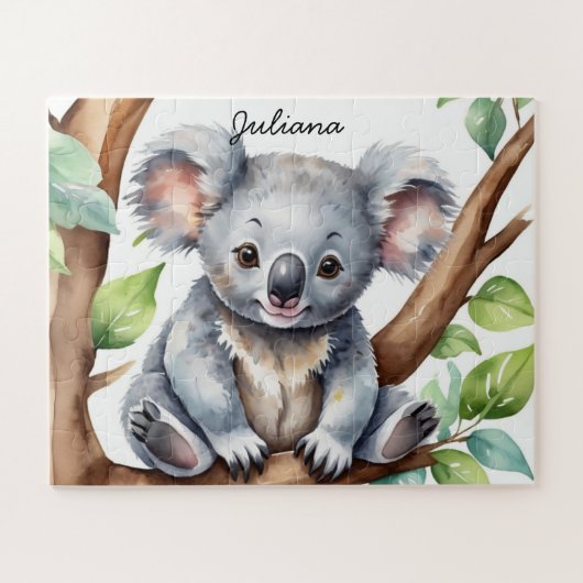 Schattigee Koala Beer Waterverf gepersonaliseerd Legpuzzel (Horizontaal)