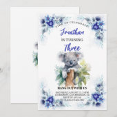 Schattigee Koala bewerkbare Jongen Meisje Verjaard Aankondiging (Voorkant / Achterkant)