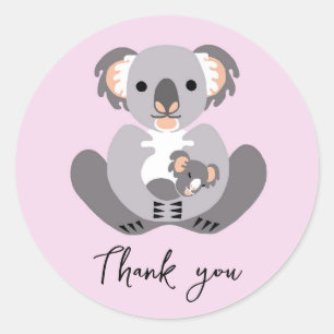 Schattigee KOALA - Dank u- Dier -Roze Ronde Sticker