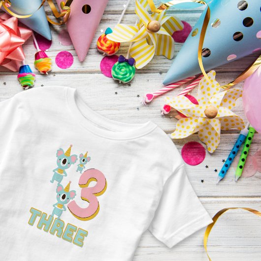 Schattigee Koala derde verjaardag roze aantal tell Kinder Shirts
