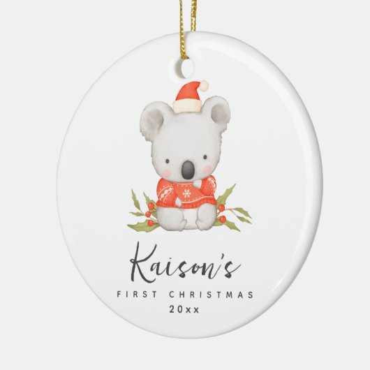Schattigee Koala Eerste Kerst Aangepaste Keramisch Keramisch Ornament (Links)