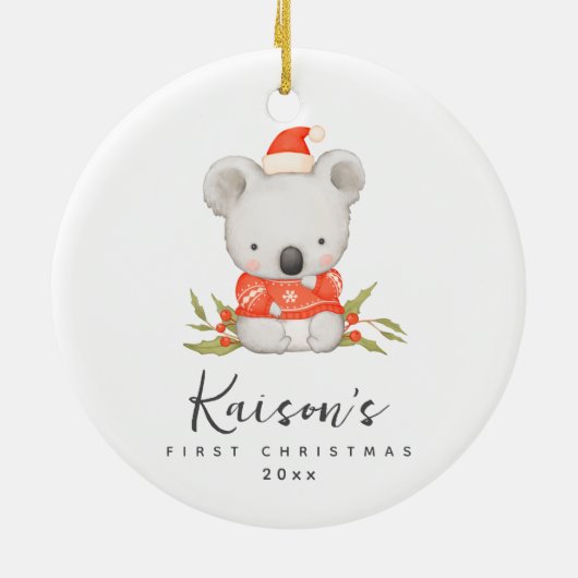 Schattigee Koala Eerste Kerst Aangepaste Keramisch Keramisch Ornament (Achterkant)