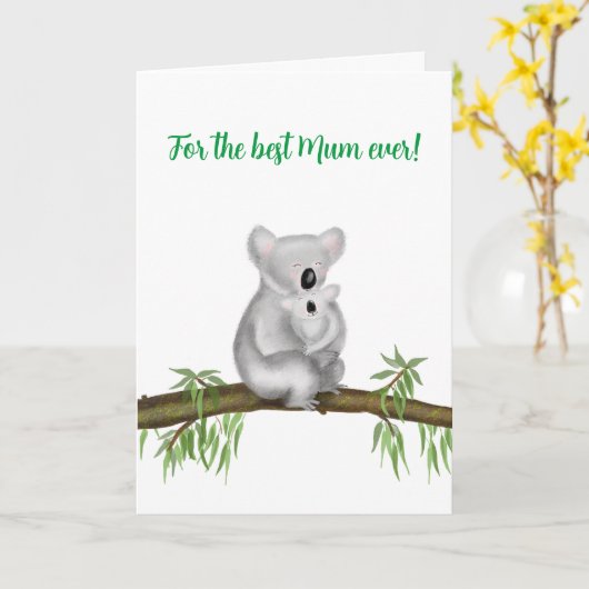 Schattigee koala en baby Moederdag kaart (Gele Bloem)