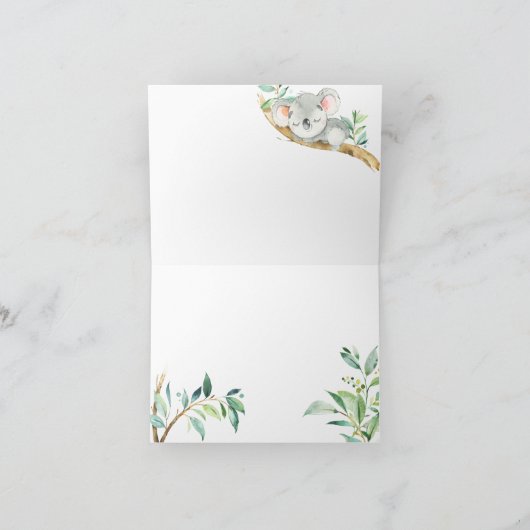 Schattigee Koala en Eucalyptus Baby shower Dank u Bedankkaart (Binnen)
