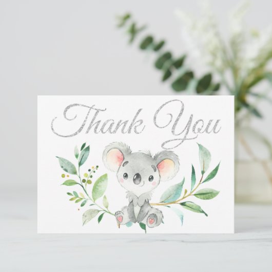 Schattigee Koala en Eucalyptus Baby shower Dank u Bedankkaart (Staand voorkant)