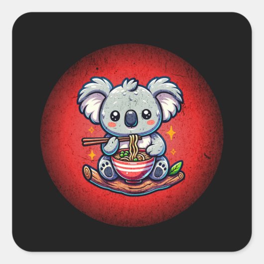 Schattigee Koala eten Ramen Vierkante Sticker (Voorkant)