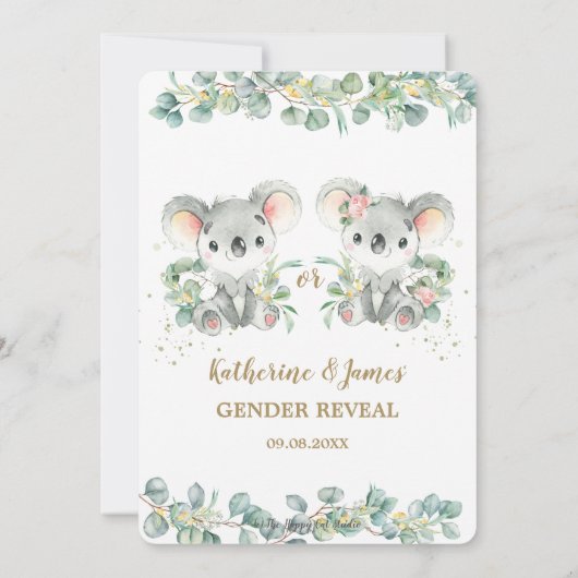 Schattigee Koala Greenery Gender Reveal Baby showe Kaart (Achterkant)
