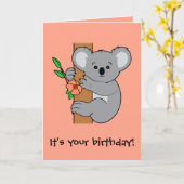 Schattigee Koala Happy Birthday Kaart (Gele Bloem)