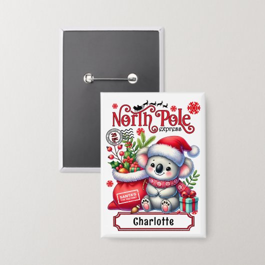 Schattigee Koala Kerstmis gepersonaliseerde naam Button (Voorkant / Achterkant)