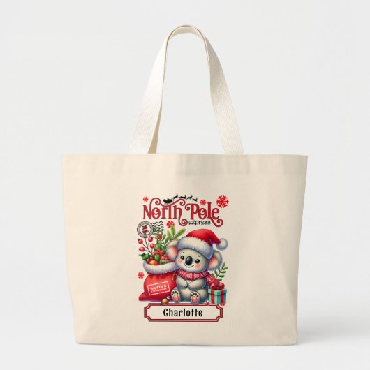 Schattigee Koala Kerstmis gepersonaliseerde naam Grote Tote Bag (Voorkant)