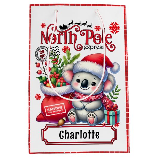 Schattigee Koala Kerstmis gepersonaliseerde naam Medium Cadeauzakje (Voorkant)