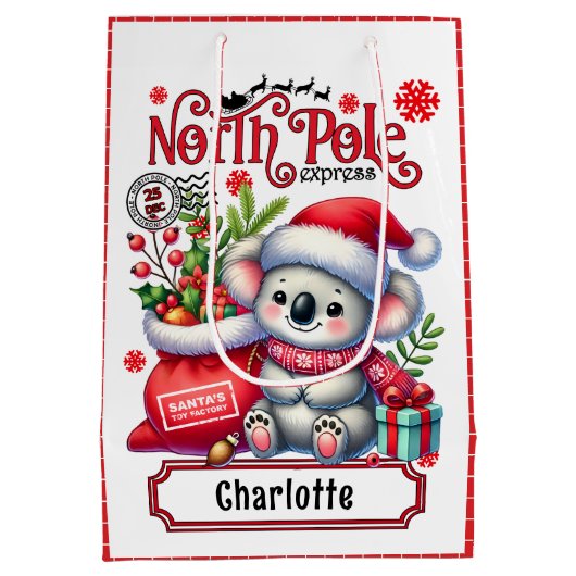 Schattigee Koala Kerstmis gepersonaliseerde naam Medium Cadeauzakje (Achterkant)